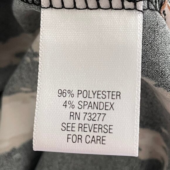 Dana Buchman Cap Slv Faux Wrap Abstract Print Poly Blend Dress Blk Tan Off Wht L - Picture 9 of 10